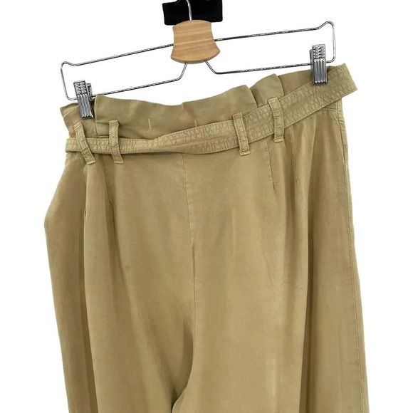 Anthropologie Blythe Wide-Leg Paperbag Pants Trouser Belted Khaki Tan Size US 14 - Picture 7 of 12